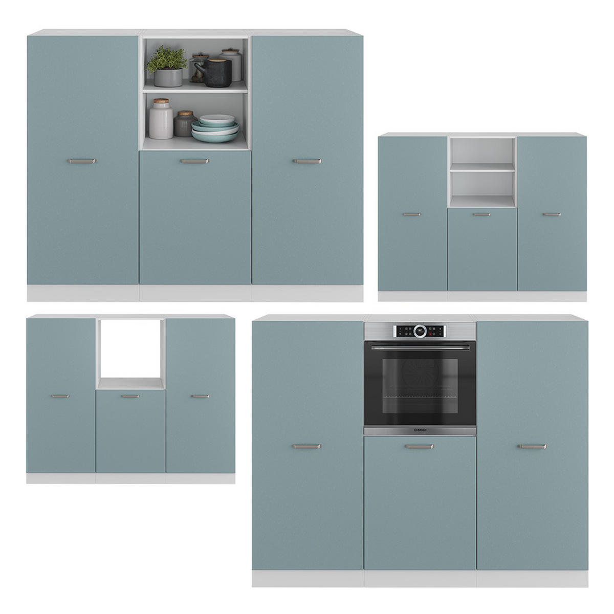 EINBAUKÜCHE R-Line Blau-Grau/Weiß 180 cm ohne AP - Blaugrau/Weiß, Holzwerkstoff (180/81.6/46cm) - Vicco