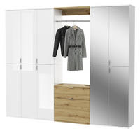 GARDEROBEN-SET weiß Hochglanz, Eiche 213 cm, Komplettset mit Spiegel - Weiß Hochglanz/Eiche Artisan, Holzwerkstoff/Metall (213/193/34cm) - Inn.Furn