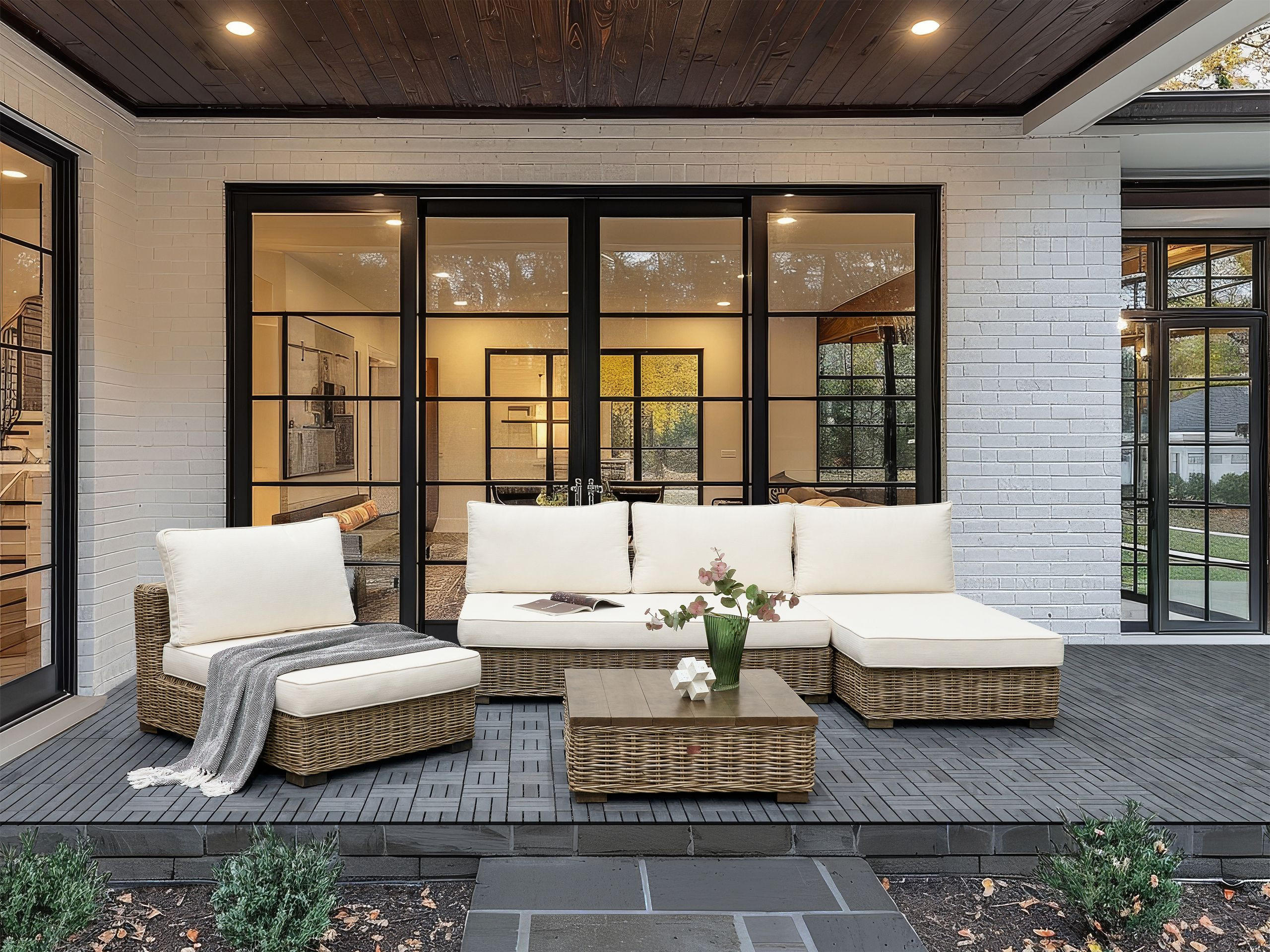 LOUNGE-SET 4-Sitzer Weiß Varallo - Weiß/Grau, Naturmaterialien - Beliani