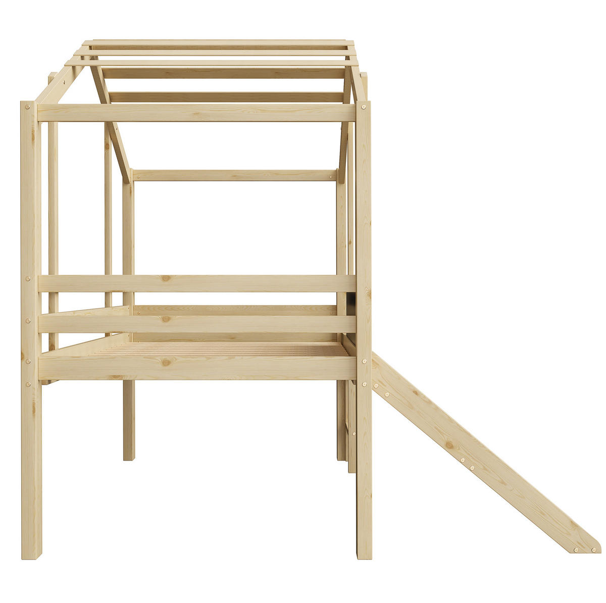 HOCHBETT 90/200 cm aus Massivholz – mit Rutsche, Leiter und Rausfallschutz - Naturfarben, Holz (90/200cm) - BEAOK