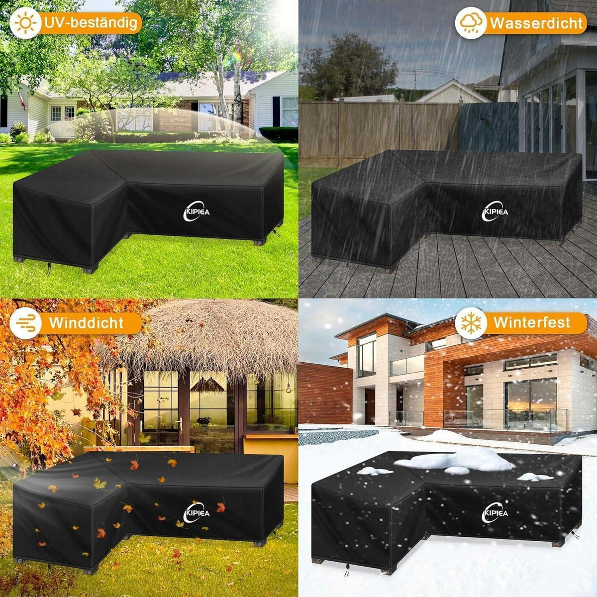 ABDECKUNG Loungemöbel L-Form Wasserdicht 214 x 264 x 85 cm - Schwarz, Kunststoff (264/85/214cm)