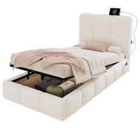 KINDERBETT 90/200 cm in Beige Samt mit Stauraum und USB - Beige, Holzwerkstoff/Textil (90/200cm) - WISHDOR