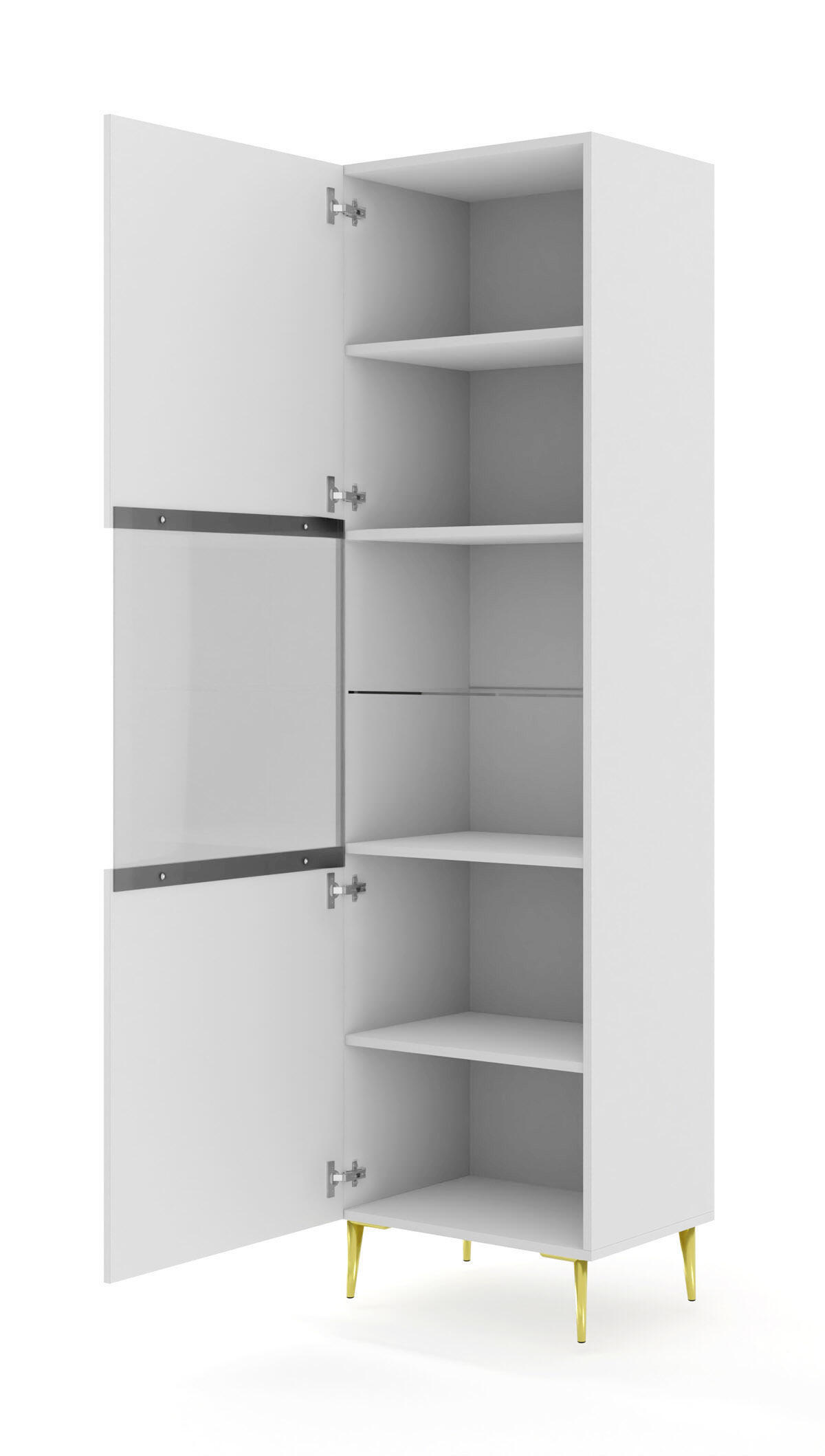 VITRINENSCHRANK WEIß - Goldfarben/Weiß, Holzwerkstoff (60/215/42cm) - FURNLUX