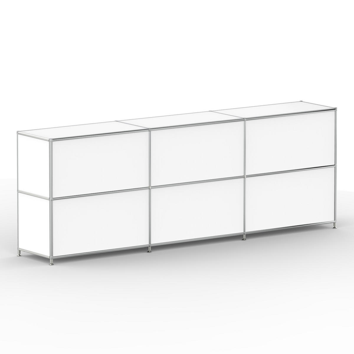 AKTENSCHRANK, 6 Klappen & Schloss, Breite 227 cm, Signalweiß - Chromfarben/Silberfarben, Metall (40/80.5/227.2cm) - Versee