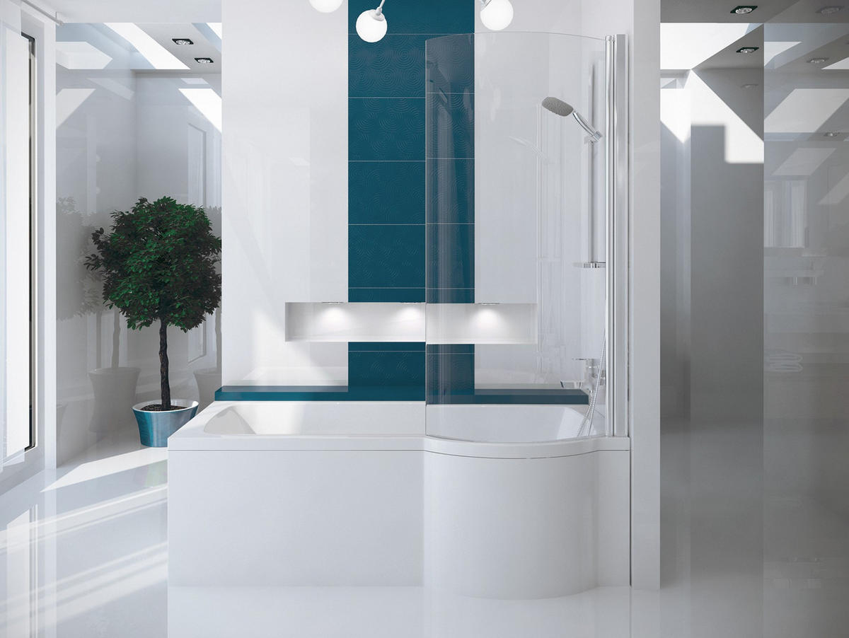 BADEWANNE Rechteck INSPIRO 170/70 Rechts mit Glasabtrennung Ablauf & Füße - Weiß, Kunststoff (70/55/170cm) - bad land
