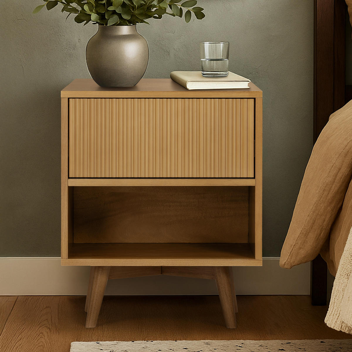 NACHTTISCH, Push-Open Schublade, 51cm, Braun - Braun, Holz (51/61/41cm) - Teamson Home