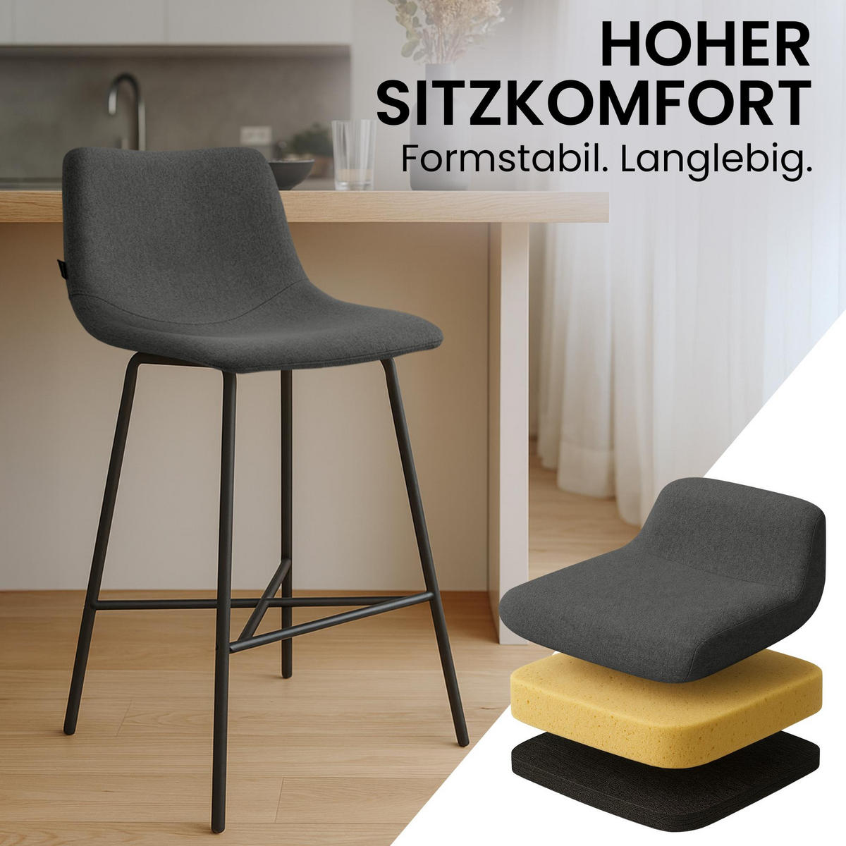 BARHOCKER Stoff Dunkelgrau - Dunkelgrau/Schwarz, Textil/Metall (44/98/49cm) - CLP