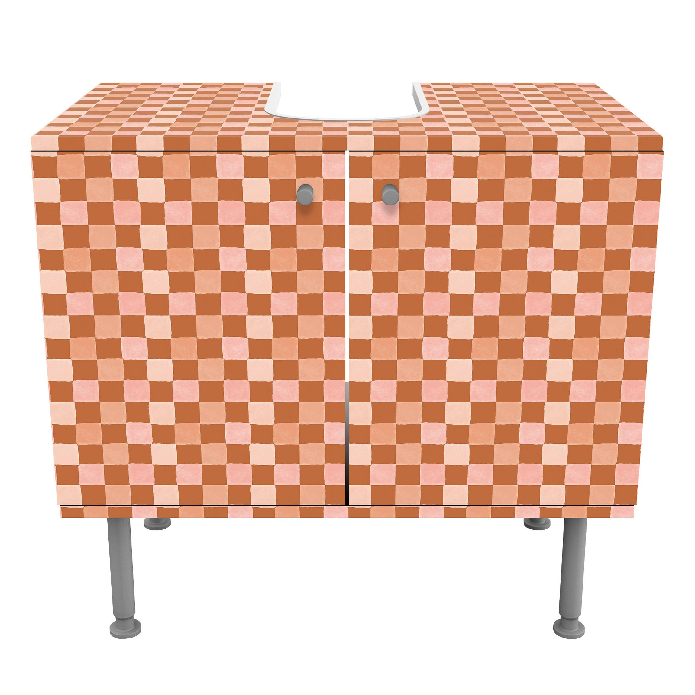 WASCHBECKENUNTERSCHRANK Retro Schachmuster Terrakotta 60/55/35 cm - Rot, Holzwerkstoff (60/55/35cm) - Bilderwelten