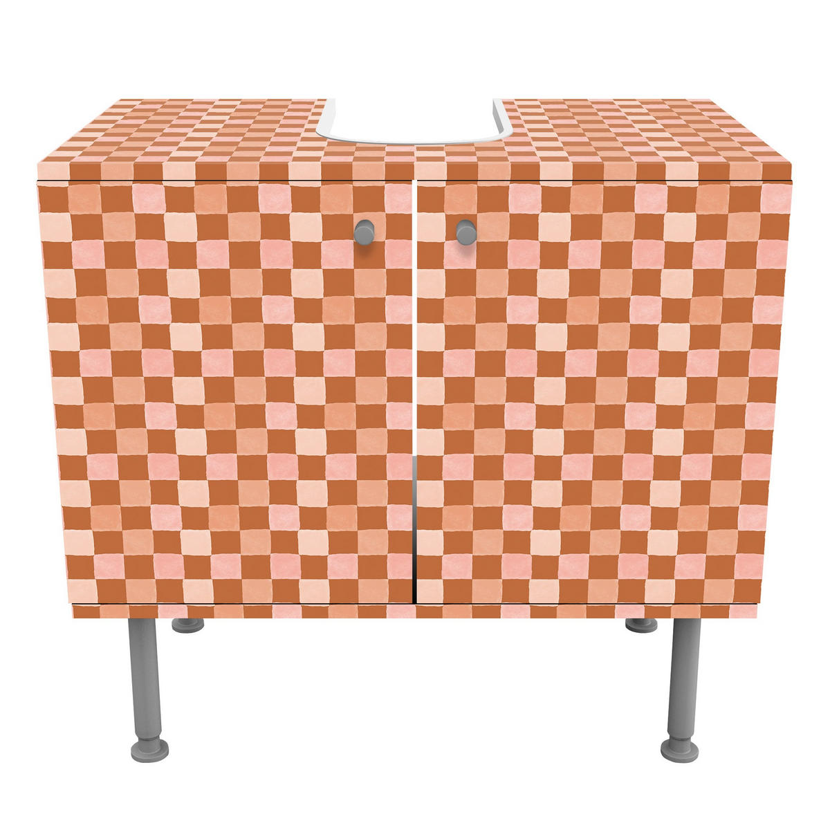 WASCHBECKENUNTERSCHRANK Retro Schachmuster Terrakotta 60/55/35 cm - Rot, Holzwerkstoff (60/55/35cm) - Bilderwelten