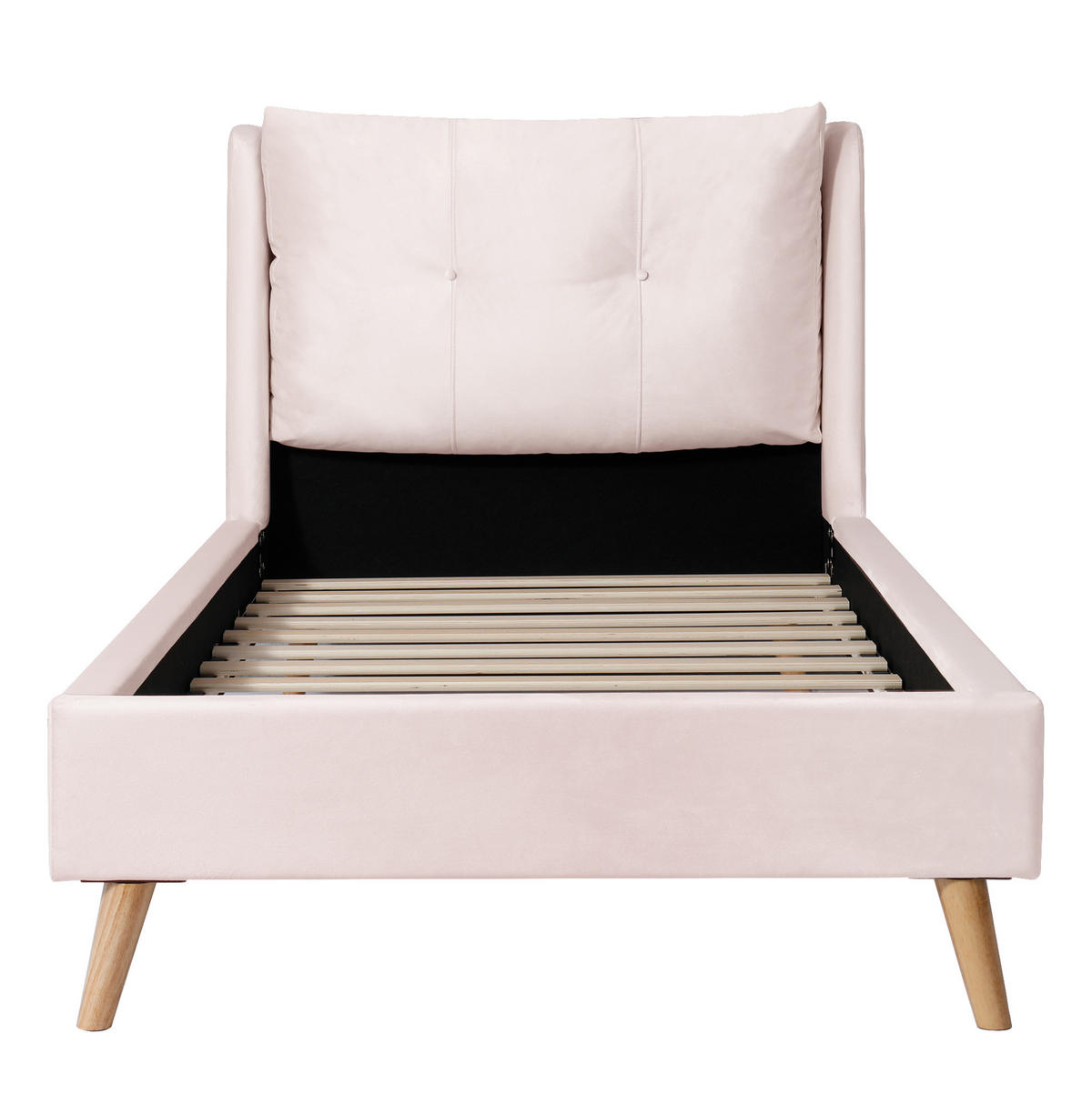 KINDERBETT 90/200 cm mit Lattenrost, höhenverstellbarem gepolstertem Kopfteil und Massivholzbeinen aus Samt, Rosa - Rosa, Textil (90/200cm) - Redom