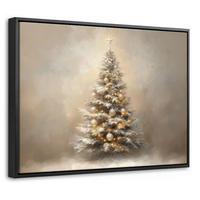 LEINWAND Bilder mit Rahmen - Weihnachten - Weihnachtsbaum - Schnee - Kunst - 40x30 - Champagner, Textil (40/30cm) - MuchoWow