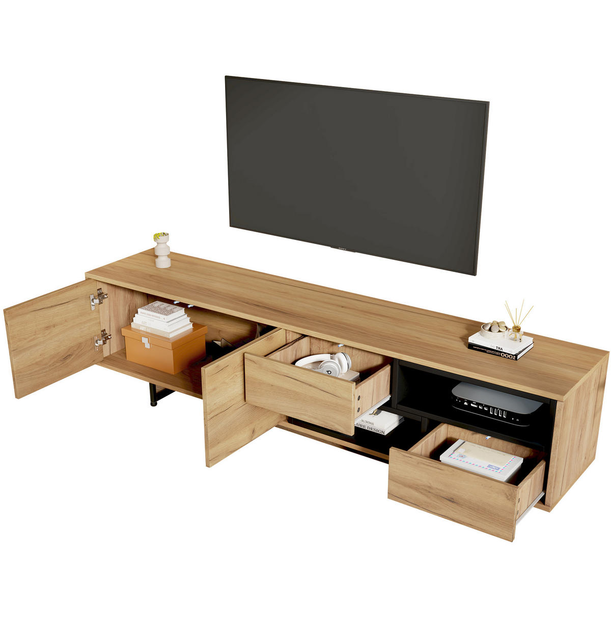 LOWBOARD 173/38/48 cm aus Holzwerkstoff mit Kabeldurchlass Holzfarben - Naturfarben, Holzwerkstoff (173/48/38cm) - Modenvie