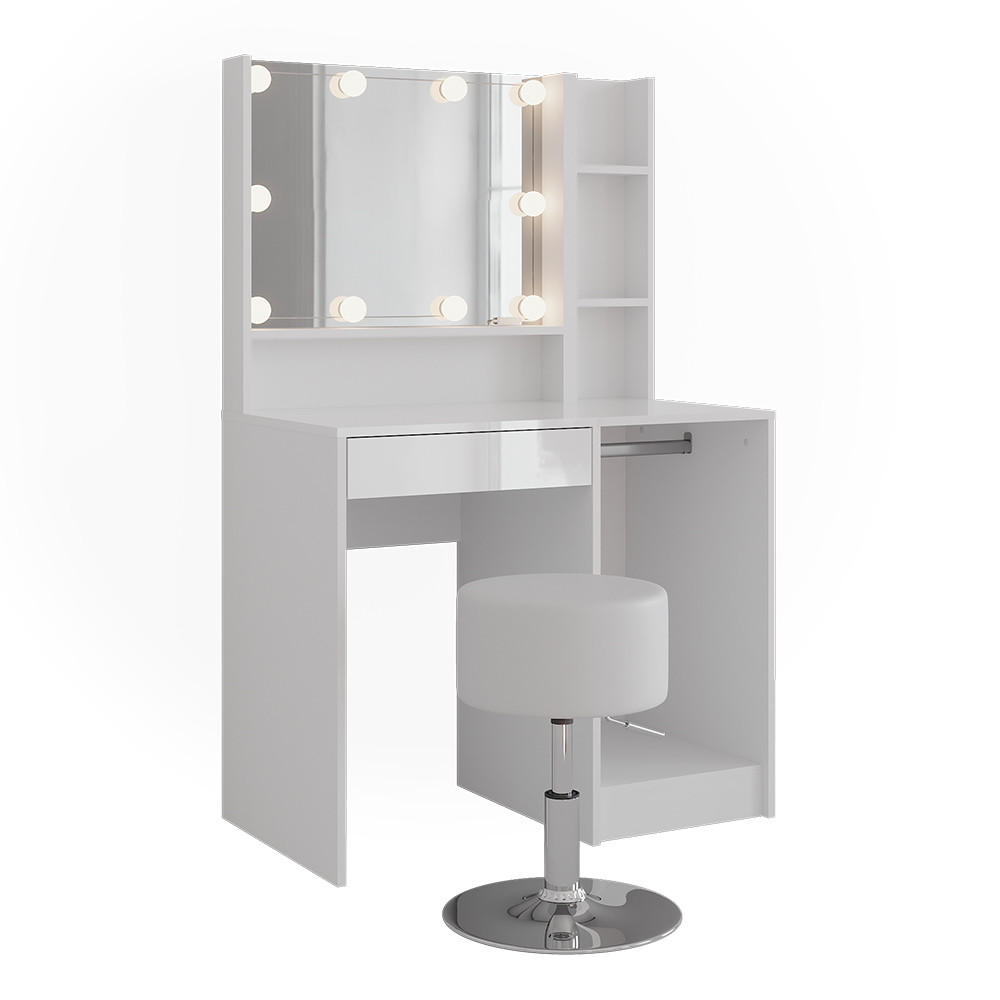 SCHMINKTISCH Sherry Weiß/Weiß Hochglanz 89.8 cm 5 Teile - Weiß Hochglanz, Holzwerkstoff (50.1cm) - Vicco