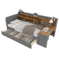 POLSTERBETT 90/200 cm Grau mit 2 Schubladen, Schreibtisch und USB - Grau, Textil (90/200cm) - Flora Grace