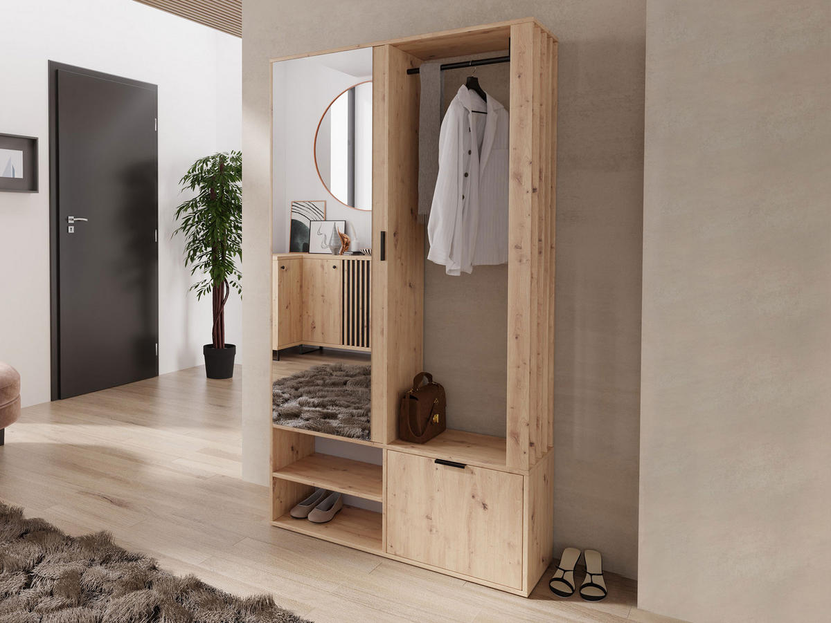 GARDEROBE Milo - Schwarz/Eiche Artisan, Holzwerkstoff/Kunststoff (100/190/33cm) - MIRJAN24