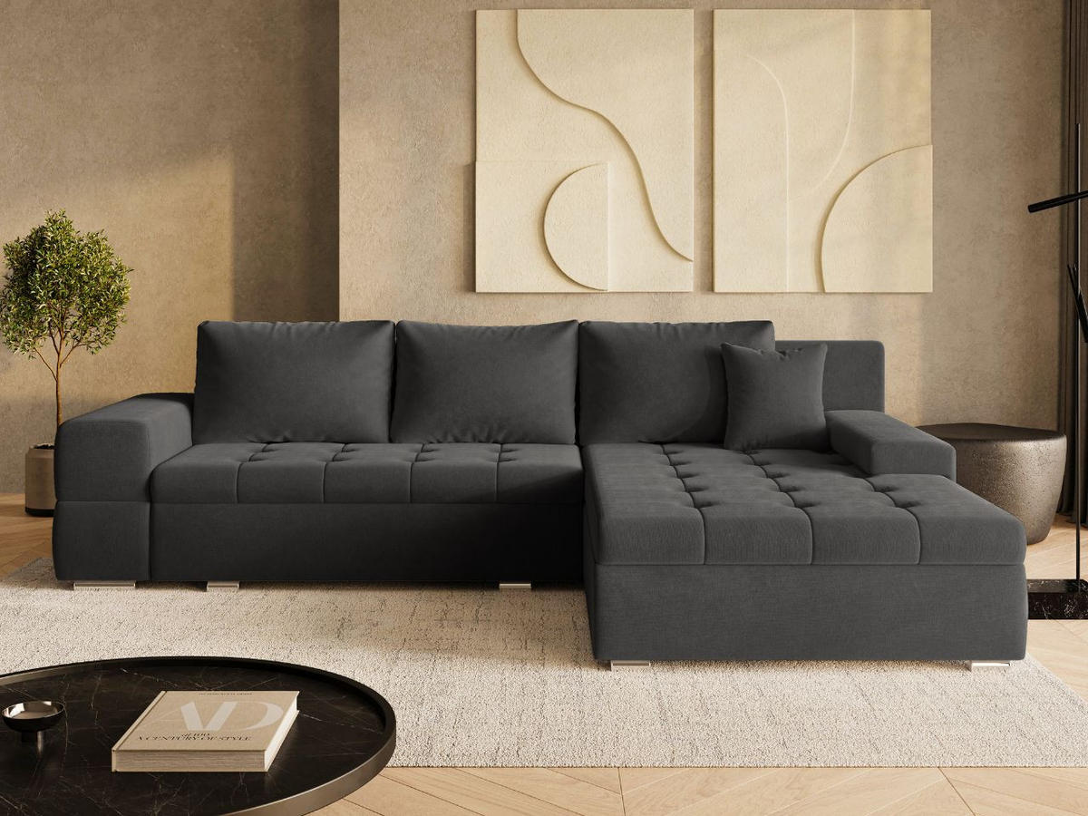 ECKSOFA Sonia Schwarz - Silberfarben/Schwarz, Holz/Textil (310/210cm) - Graingold