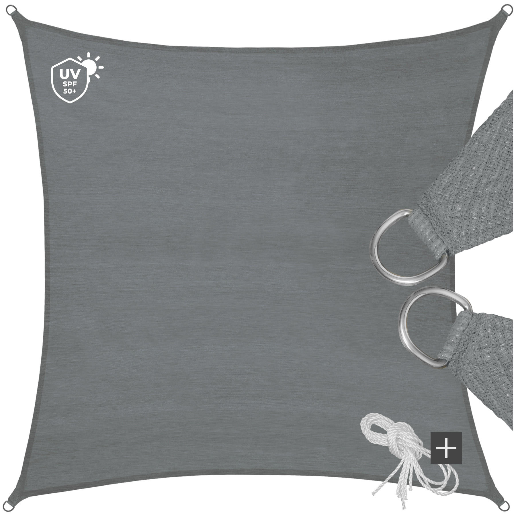 SONNENSEGEL ,inklusive Spannseile,grau - Grau, Kunststoff (300/300cm) - tectake