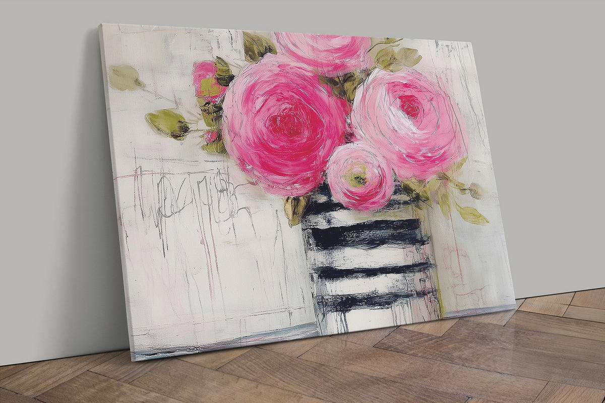 LEINWANDBILD 70x50 cm Blumen rosa Bild Wohnzimmer - Beige, Textil (70/50cm) - artissimo