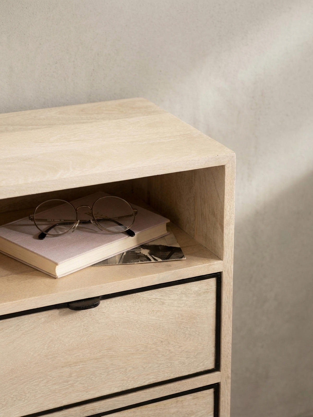 NACHTTISCH – Mango Massivholz/Metall, 43x60x30 cm, 2 Schubladen, braun - Schwarz/Braun, Holz/Metall (43/60/50cm) - KADIMA DESIGN