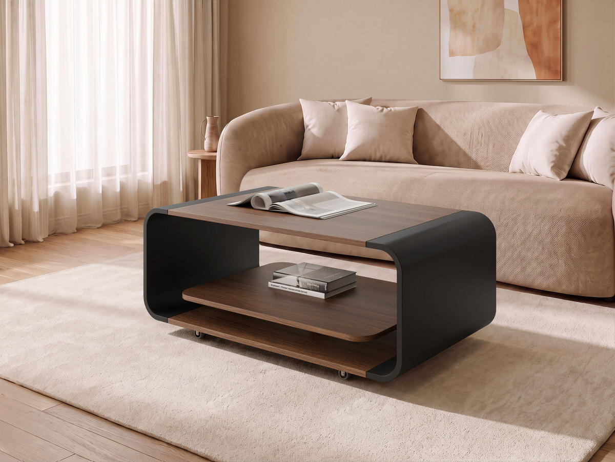 COUCHTISCH Elio - Nussbaumfarben/Schwarz, Holzwerkstoff (100/50/41cm) - MIRJAN24