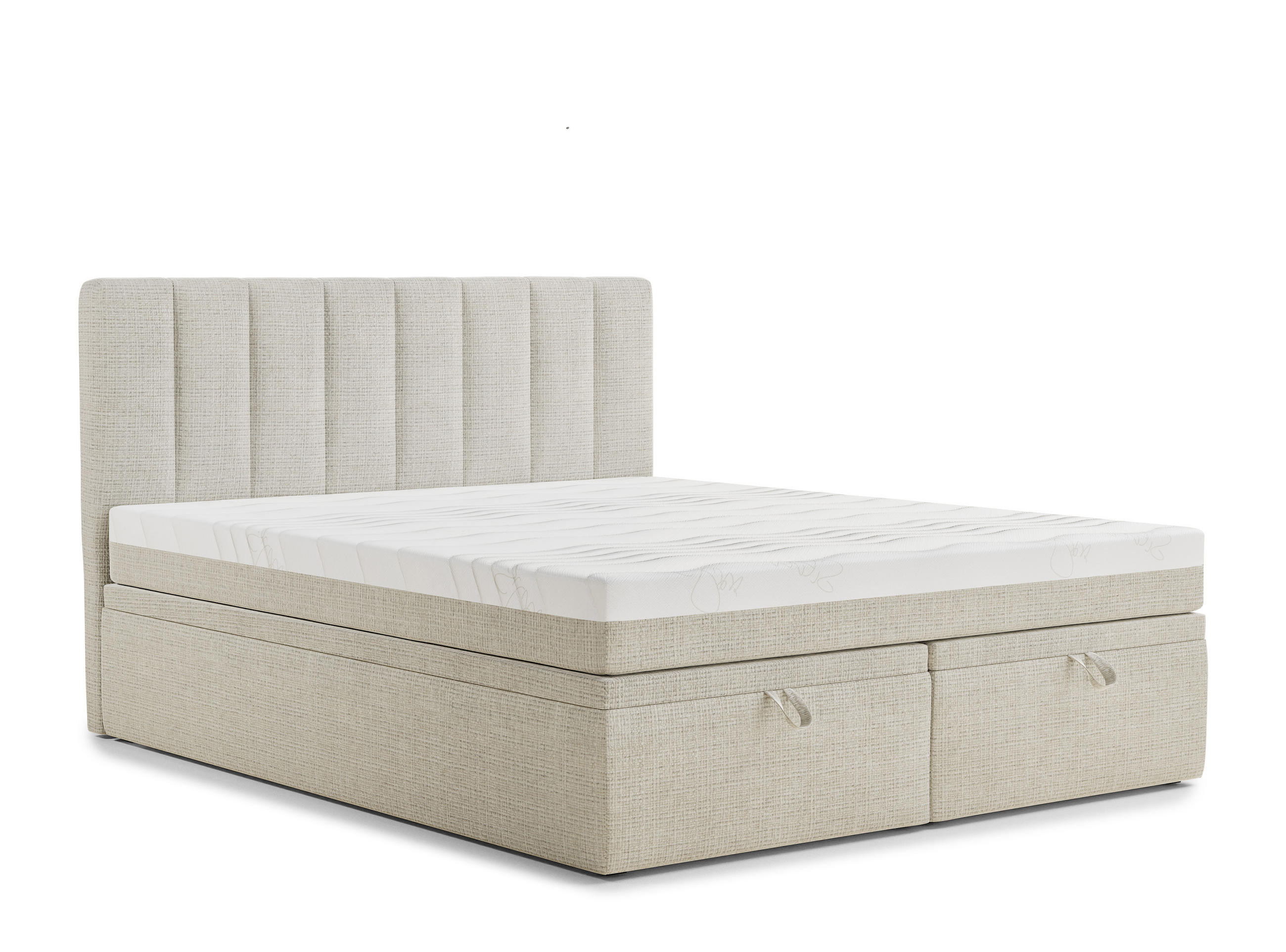 BOXBETT 140/200 cm Lovage M, in Beige, Matratze, gepolstertes Kopfteil, Bettkasten, H3 = fest - Beige/Schwarz, Holz/Holzwerkstoff (140/200cm) - Maison de Reve