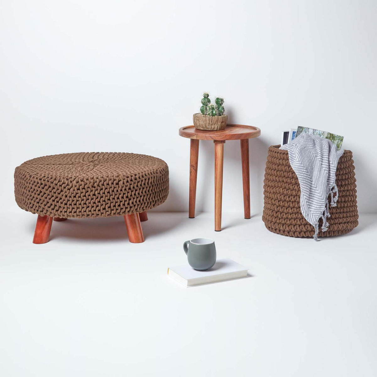 STRICK-HOCKER braun, rund 62/62/30 cm - Braun, Textil (62/30/62cm) - Homescapes