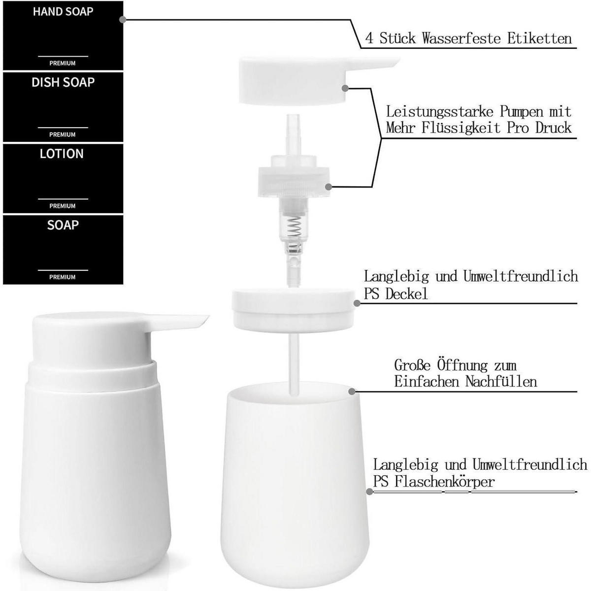 SEIFENSPENDER Set 2 Stück 320 ml Kunststoff Weiß - Weiß, Kunststoff (7.8/13.5/7.8cm)