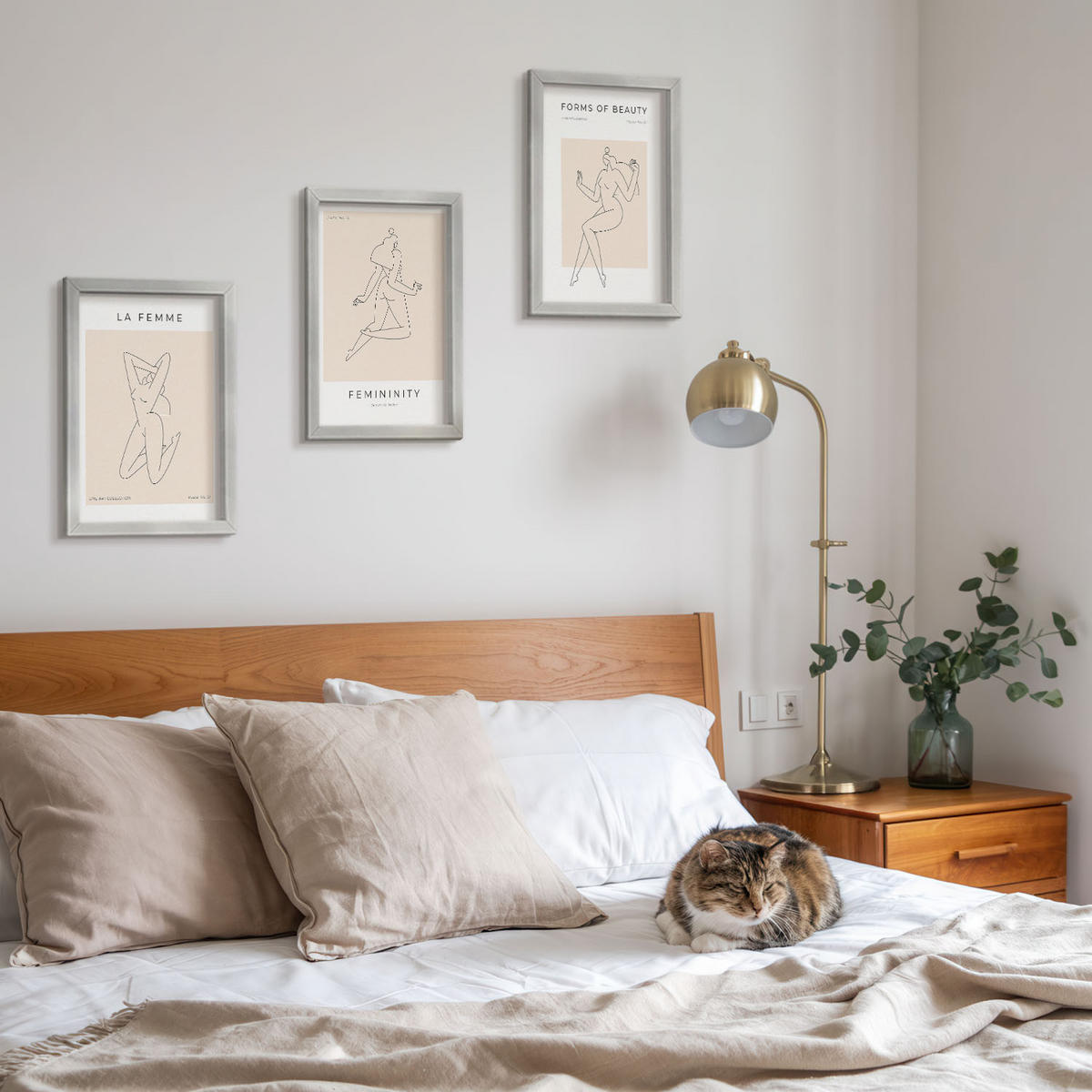 WANDBILDER 3er Set - 20x30 cm Silberner Rahmen - Poster mit minimalistischen Frauensilhouetten - Silberfarben, Kunststoff (20/30cm) - ArtPrintCave