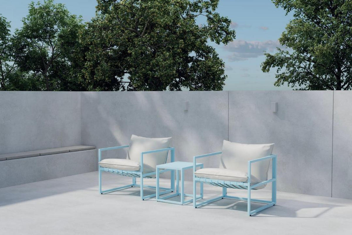 LOUNGE-SET, Messina, Hellblau, Stahl, 40 x 50 x 45 cm, 3-teilig - Hellblau, Metall - ebuy24