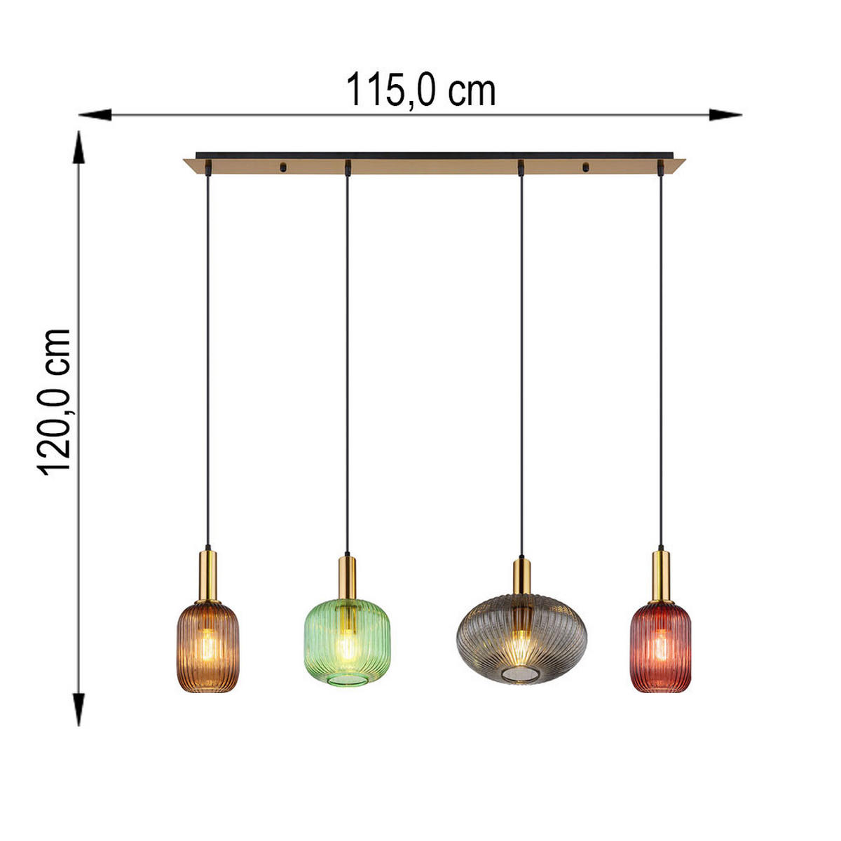 LED HÄNGELEUCHTE Metall Glas Bunt - Multicolor, Glas (115/30/120cm) - Globo Lighting