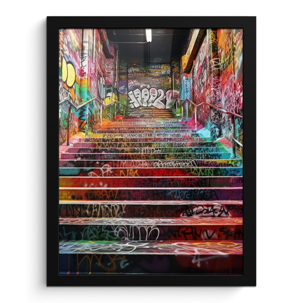 MuchoWow PLAKÁT V RÁMU Schody - Graffiti - Barvy - Umění 30x40 cm