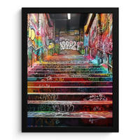 GERAHMTES BILD Treppe - Graffiti - Farben - Kunst 30x40 cm - Multicolor, Papier (30/40cm) - MuchoWow