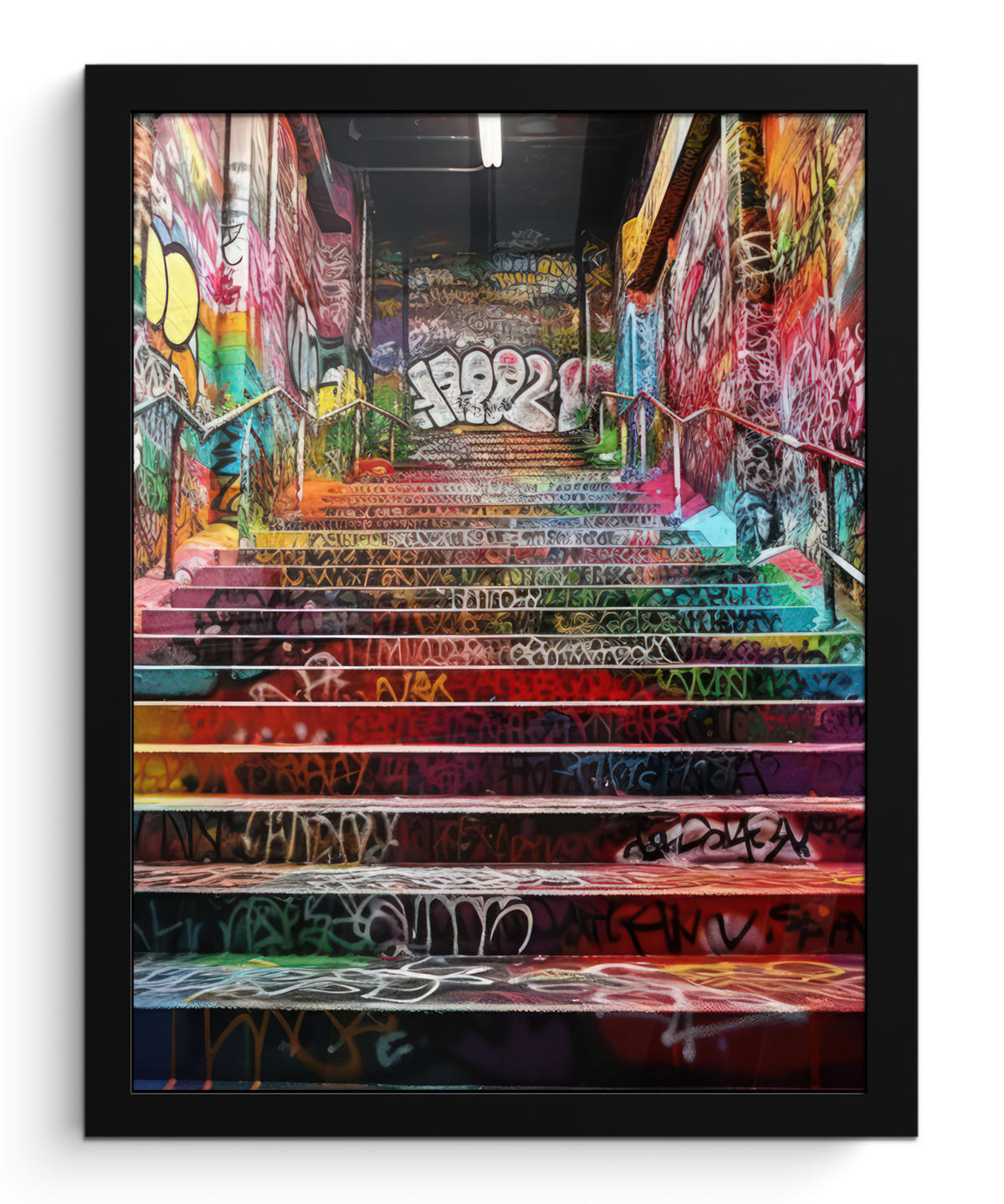 GERAHMTES BILD Treppe - Graffiti - Farben - Kunst 30x40 cm - Multicolor, Papier (30/40cm) - MuchoWow