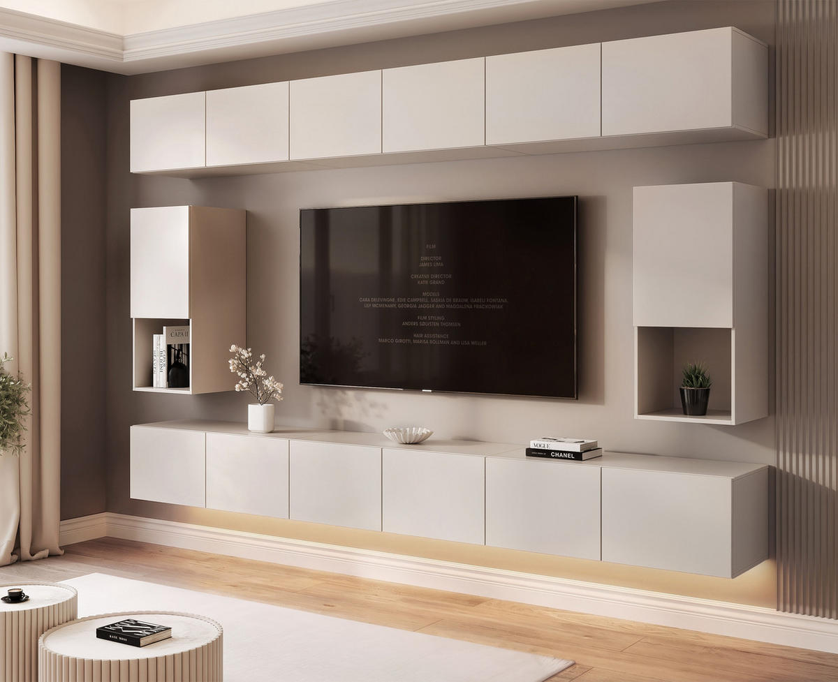WOHNWAND ANGEL LINE IV 4-teilig, mit LED-Beleuchtung, Kaschmir - Kaschmir, Holzwerkstoff (300/162/40cm) - Idohome