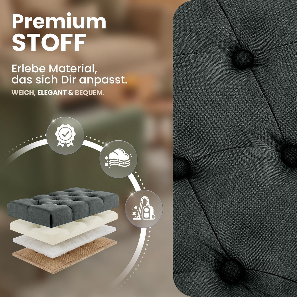 SITZBANK 150/38 cm Stoff Dunkelgrau - Dunkelgrau/Schwarz, Textil/Metall (150/46/38cm) - CLP