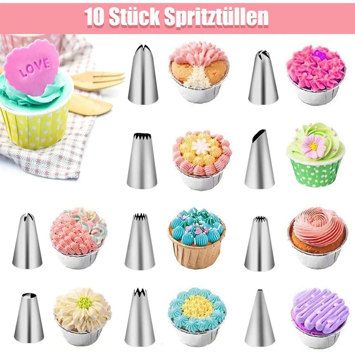 SPRITZBEUTEL Set 40-teilig mit Tüllen und Zubehör - Multicolor, Kunststoff (20/3/35cm)