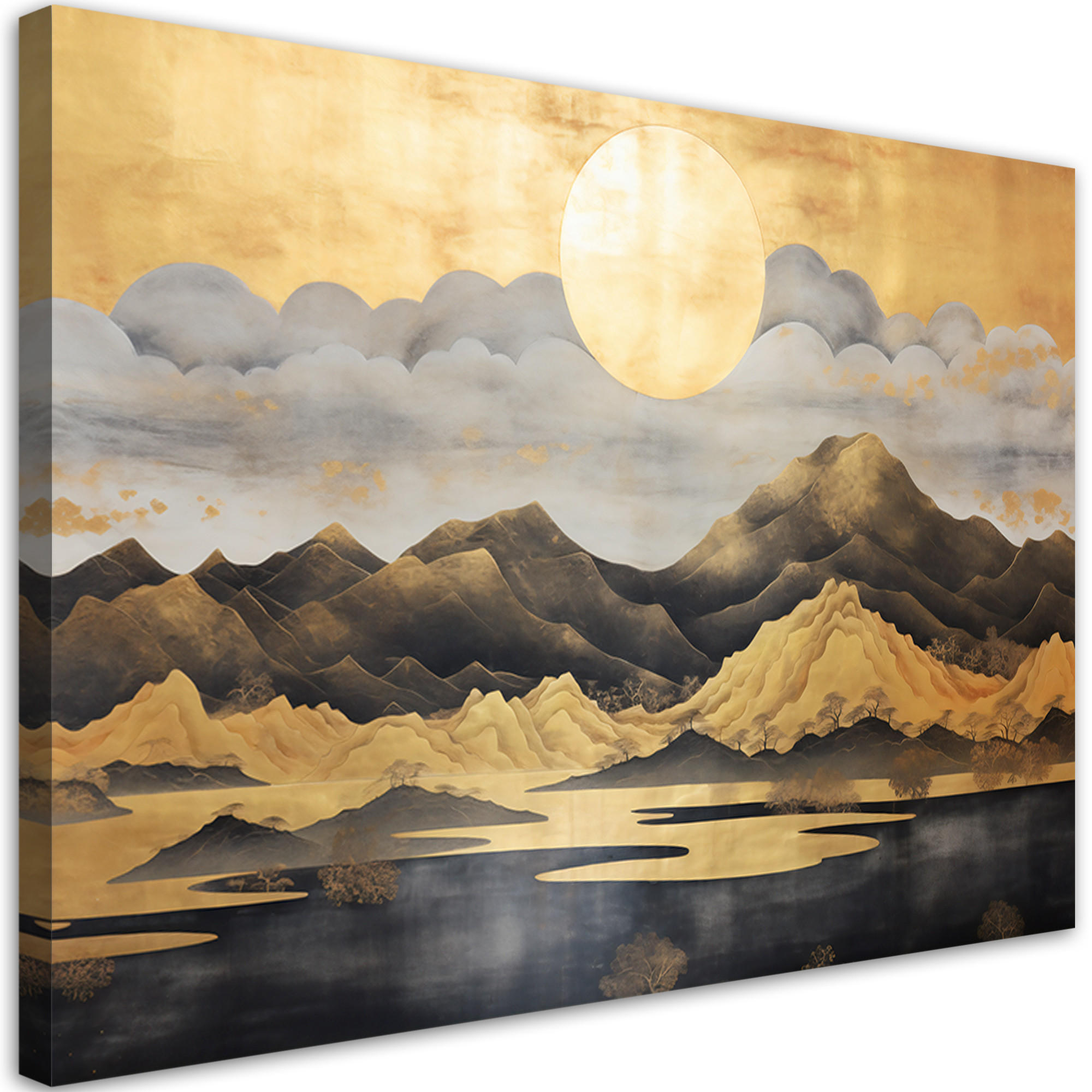 WANDBILD schlafzimmer goldene berglandschaft - Gelb, Textil (60/40cm) - Feeby