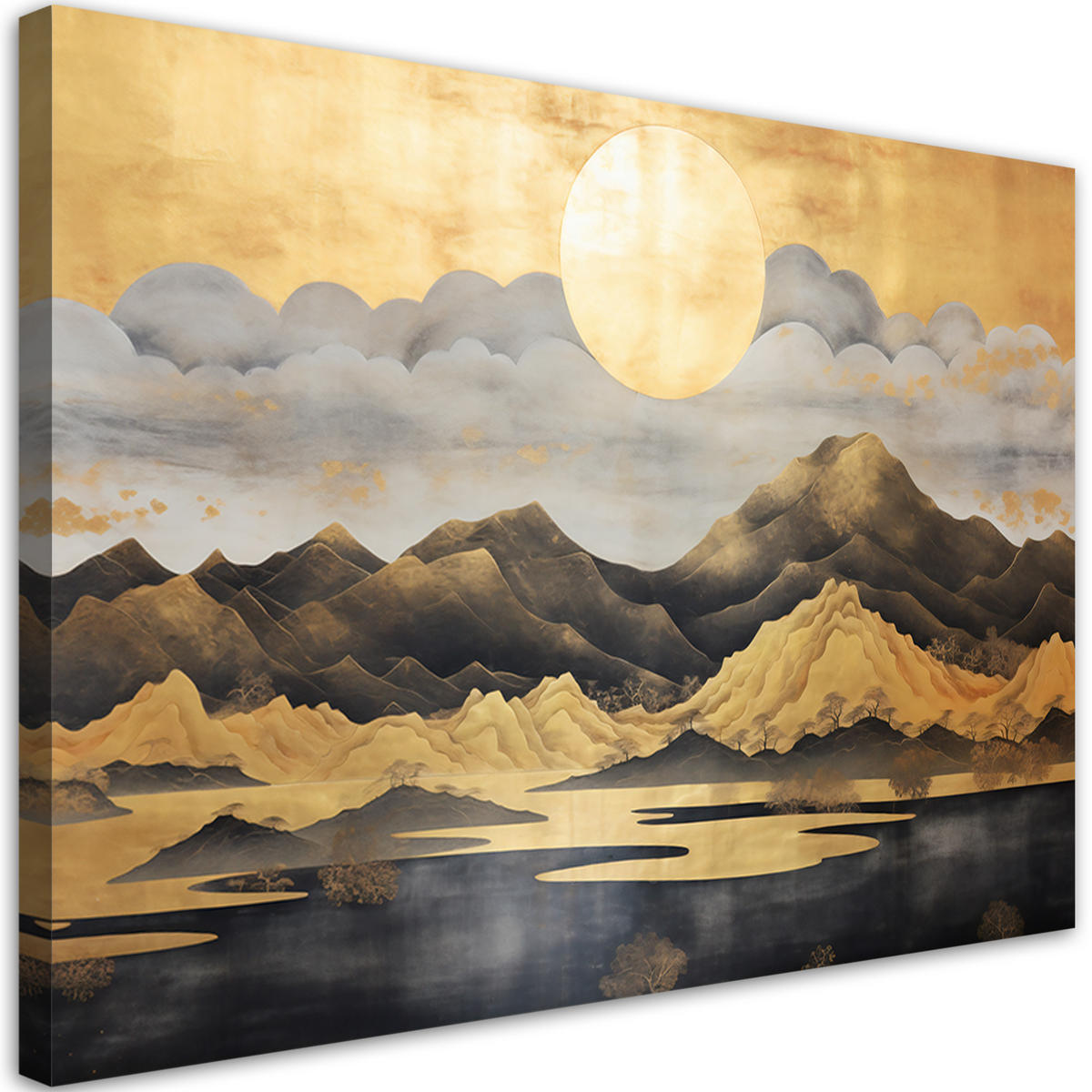 WANDBILD schlafzimmer goldene berglandschaft - Gelb, Textil (60/40cm) - Feeby
