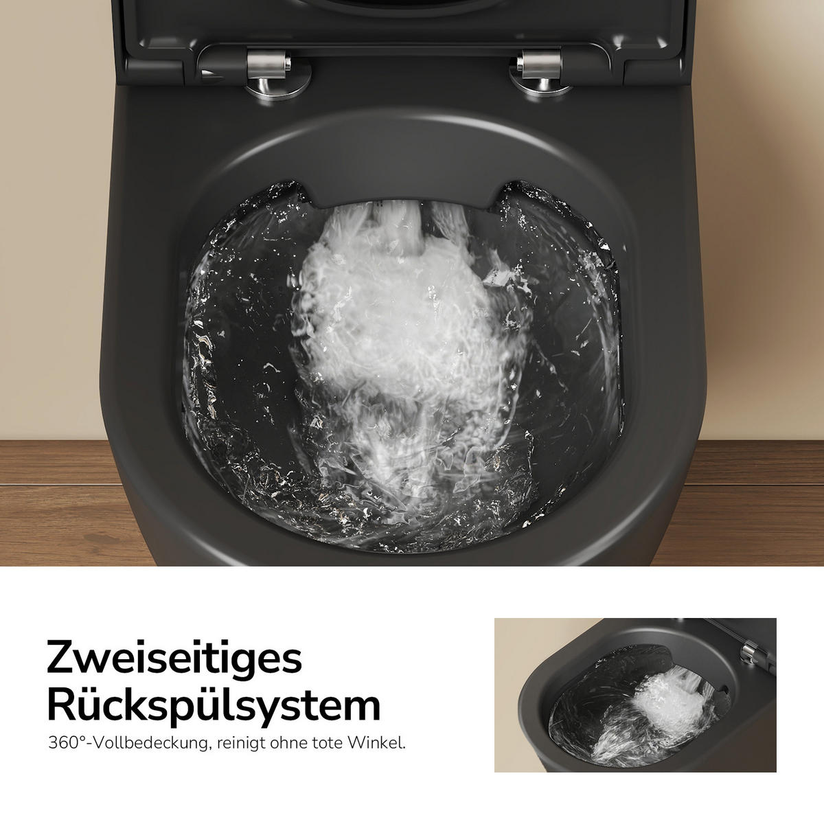 WAND-WC Spülrandlose CT02 49/37 cm Matt Schwarz - Schwarz, Keramik (37/36/49cm) - EMKE