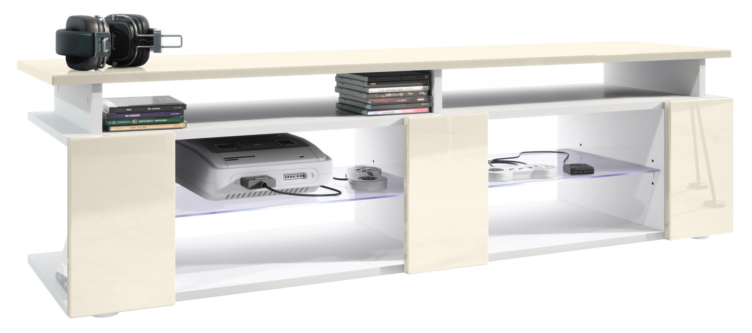 LOWBOARD Movie Fronten und obere Platte des Aufsatzes in Creme Hochglanz - Creme, Holzwerkstoff (138.5/39/39cm) - Vladon