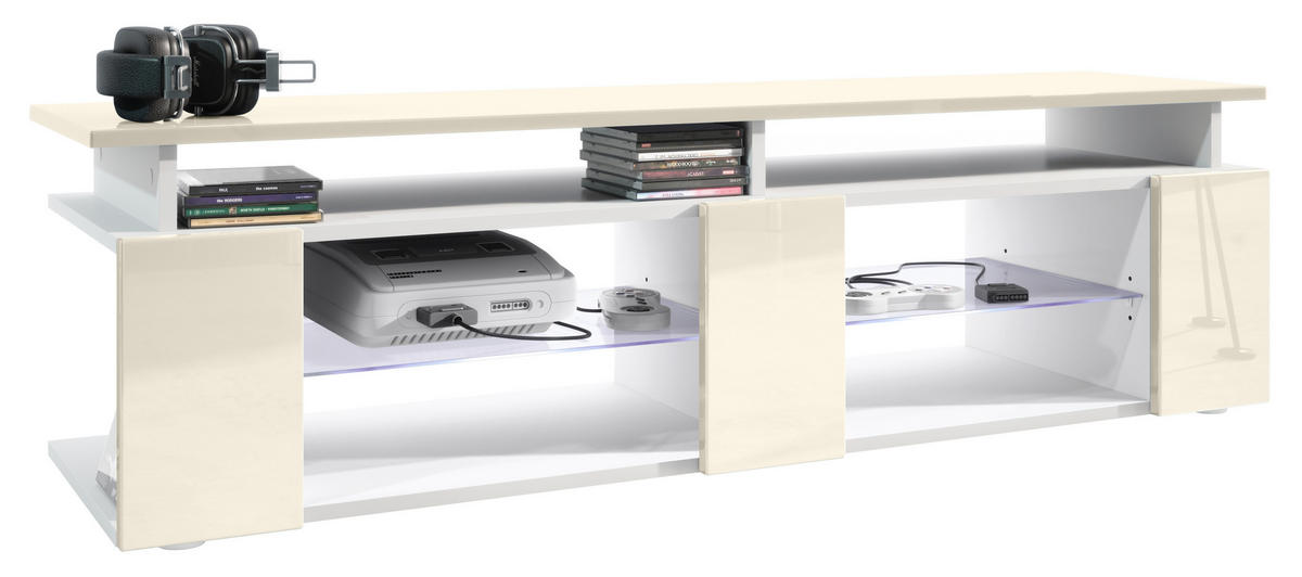 LOWBOARD Movie Fronten und obere Platte des Aufsatzes in Creme Hochglanz - Creme, Holzwerkstoff (138.5/39/39cm) - Vladon