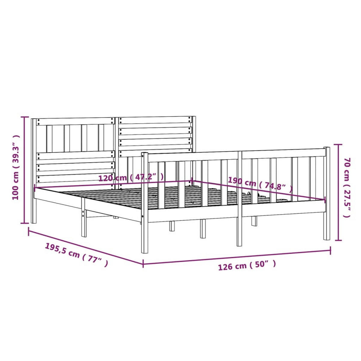 BETT Kaminski 126/195.5 cm - Weiß, Holz (120/190cm) - Nettlife