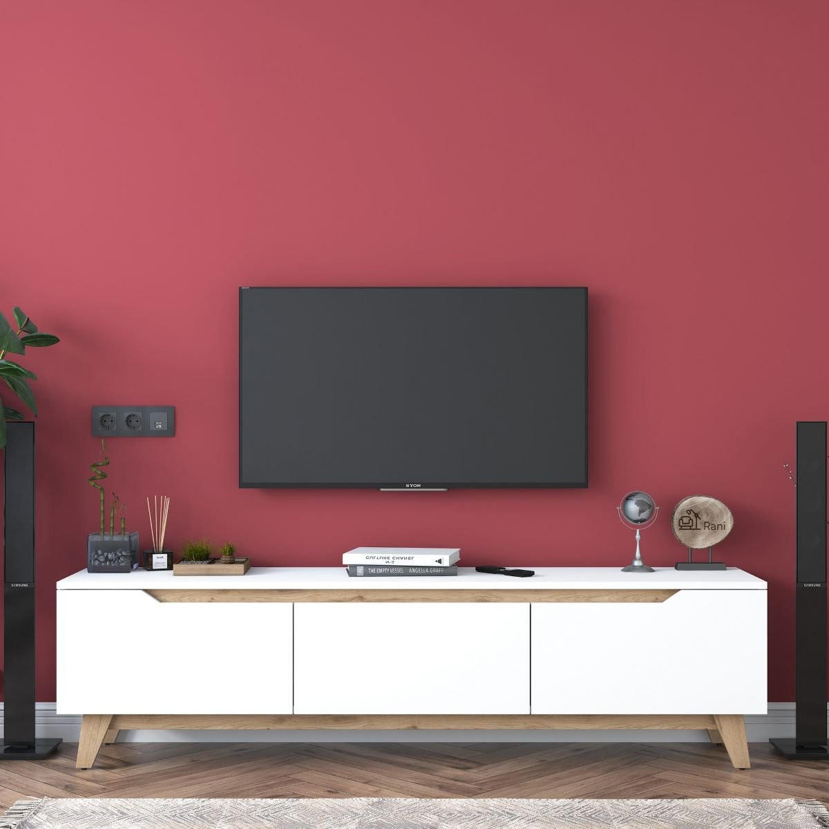 TV-MÖBEL mit 3 Türen weiß - L180 cm - Weiß, Holzwerkstoff (35/48.6/180cm) - Calicosy