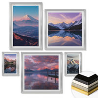 WANDBILDER 5er Set - 50x50 cm & 20x30 cm & 40x60 cm Silberner Rahmen - Nachtstadt mit Neonlichtern - Silberfarben, Kunststoff (40/60cm) - ArtPrintCave