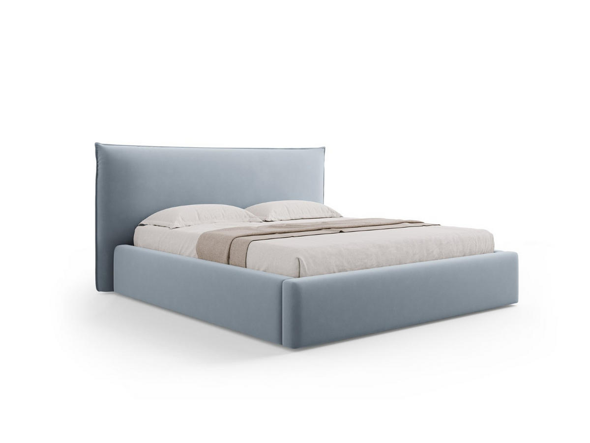 BETT mit Bettkasten und Kopfteil Kaelle aus Samt hellblau 160x200cm - Hellblau, Textil (160/200cm) - Micadoni