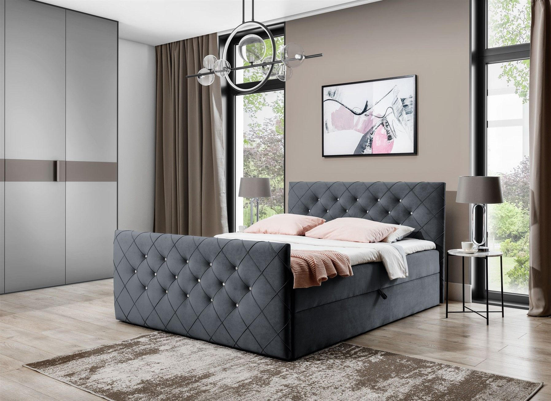 Thumbnail - Fun Möbel Boxbett, Anthrazit, Textil, 200x200 cm, Schlafzimmer, Betten, Boxspringbetten
