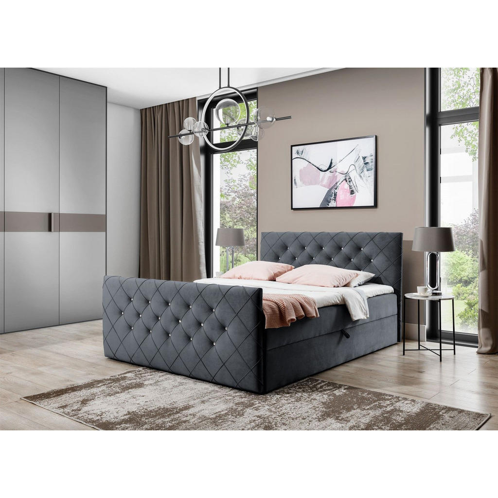 Thumbnail - Fun Möbel Boxbett, Anthrazit, Textil, 140x220 cm, Schlafzimmer, Betten, Boxspringbetten