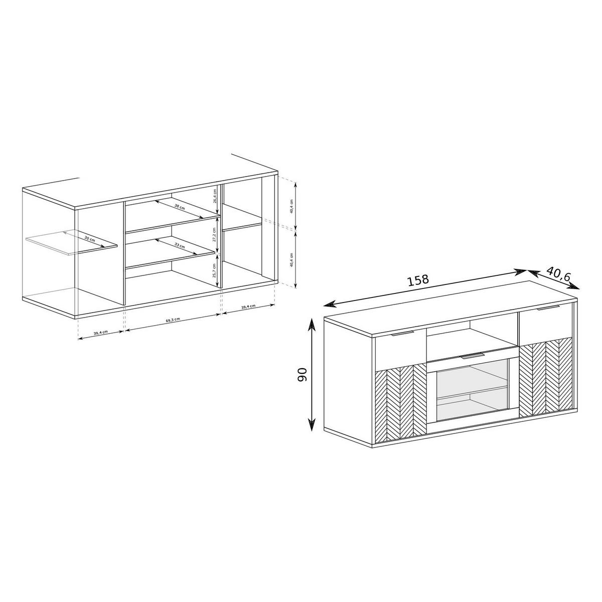 KOMMODE Fonti F-4 158 x 90 x 40,6 cm Karamell-Eiche - Eichefarben, Holzwerkstoff (158/90/40.6cm) - Koseto