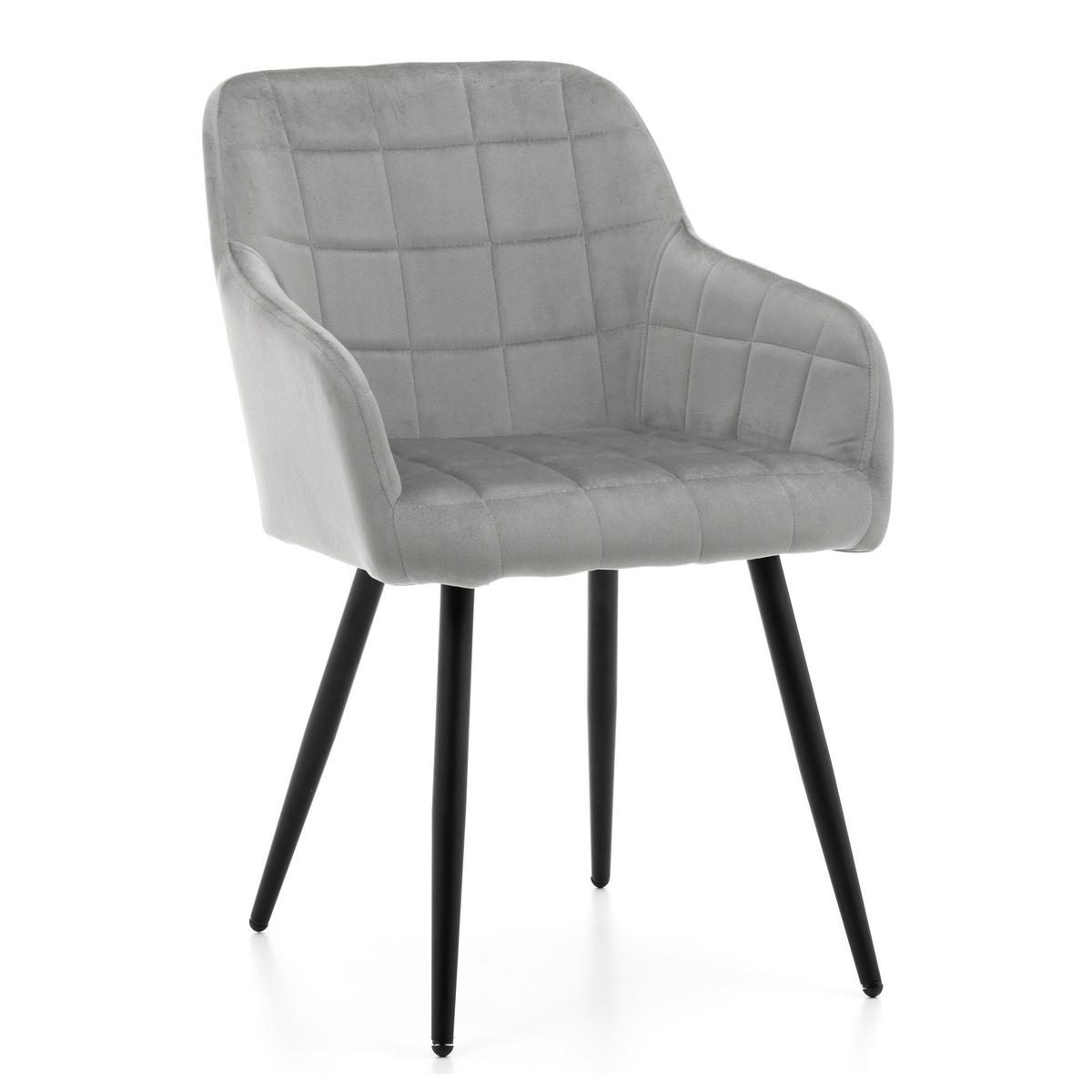 STUHL ORTE gepolstert mit Steppung - hellgrau - Samt Velours - Hellgrau/Schwarz, Textil/Metall (56/85/62cm) - NEW HOME