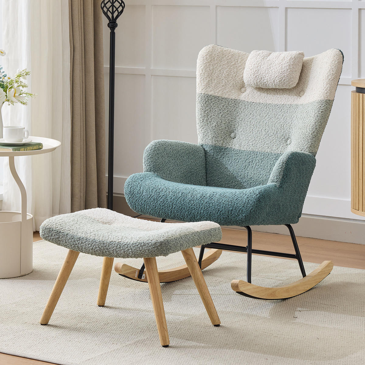 SCHAUKELSTUHL mit Hocker 83/65,5/95 cm in Multicolor aus Bouclé mit Seitentasche - Multicolor, Textil (83/95/65.5cm) - Flora Grace